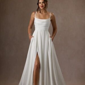 Azazie White Maxi Dress with Spaghetti Straps